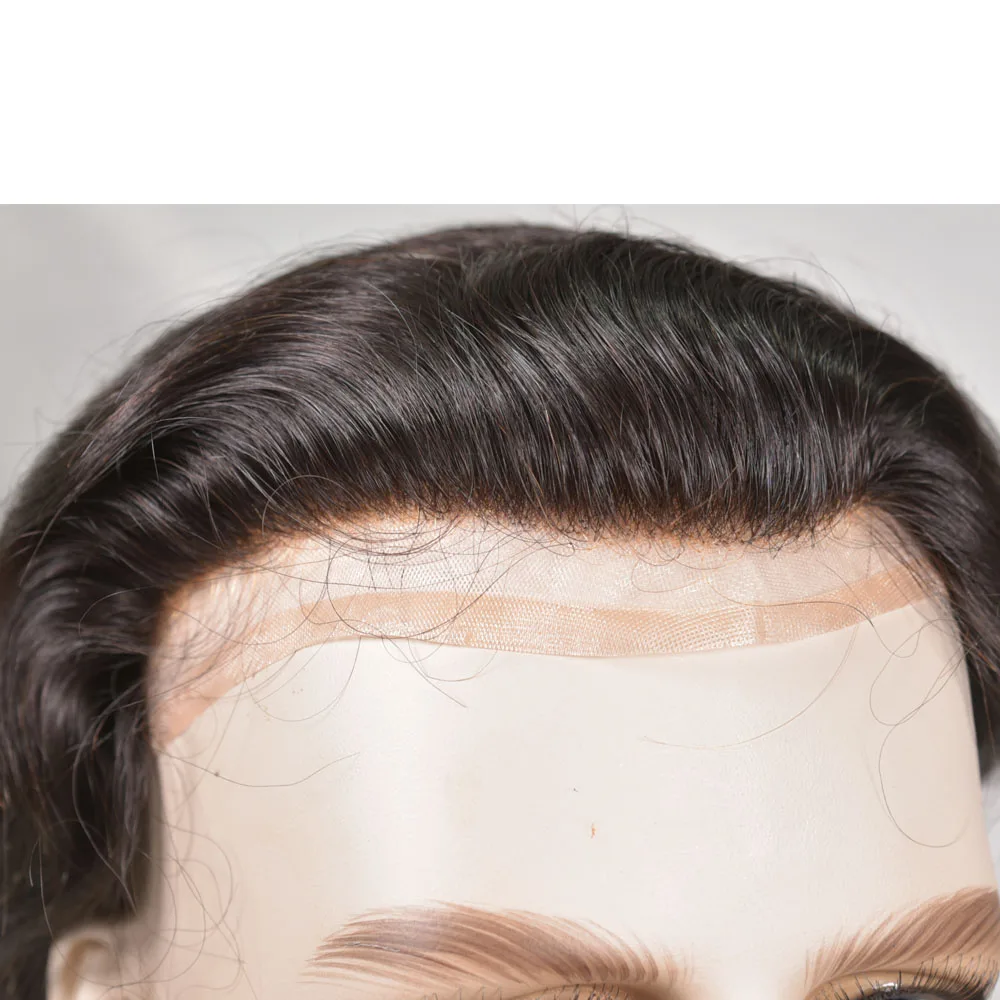 10x8 "خصلات شعر للرجال 100% شعر بشري للرجال شعر مستعار دانتيل أمامي خط شعر طبيعي شعر مستعار أحادي صافي مع جلد رقيق PU حولها #2