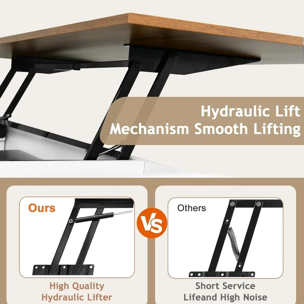 Farmhouse Coffee Table Lift Top with Storage for Living Room, White Coffee Table with Large Hidden Storage Compartment, 48 Inch