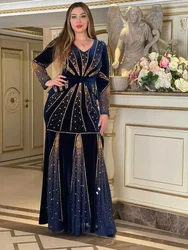 Ramadan Dubai Velvet Muslim Dress Women Kimono Long Robe Abaya Party Long Dresses Islamic Eid Arabic Dress Moroccan Kaftan 2024