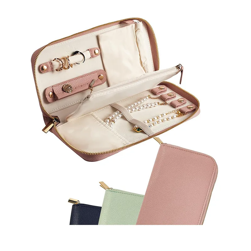 PU leather portable jewelry travel bag, anti-tangle necklace, earrings, jewelry storage, travel hand-held makeup bag