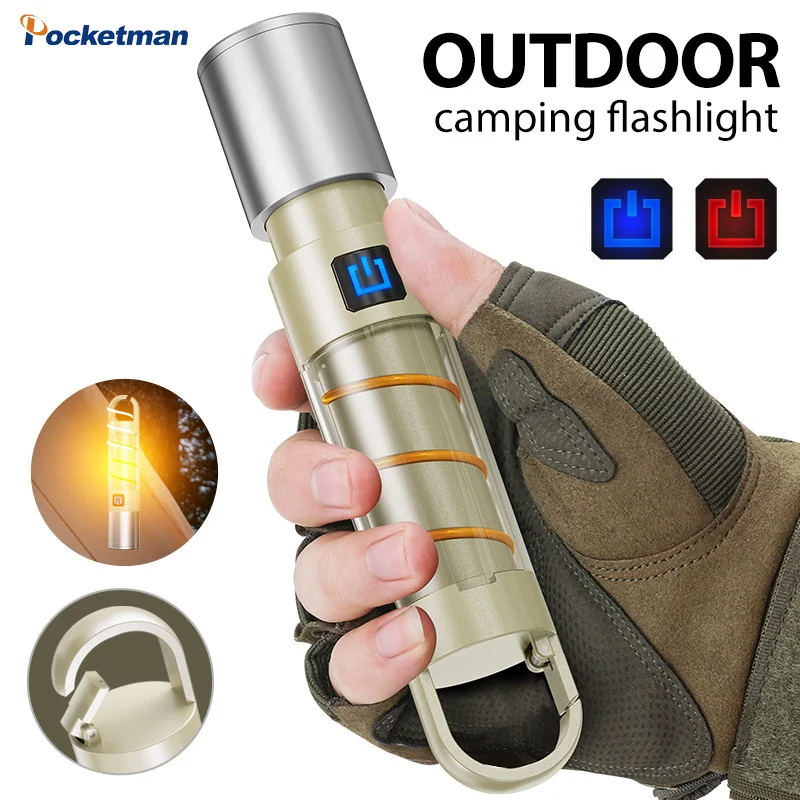 

Powerful Dual Light Source Led Flashlight Portable Outdoor Camping Fishing Emergency Work Lamp With Sidelight