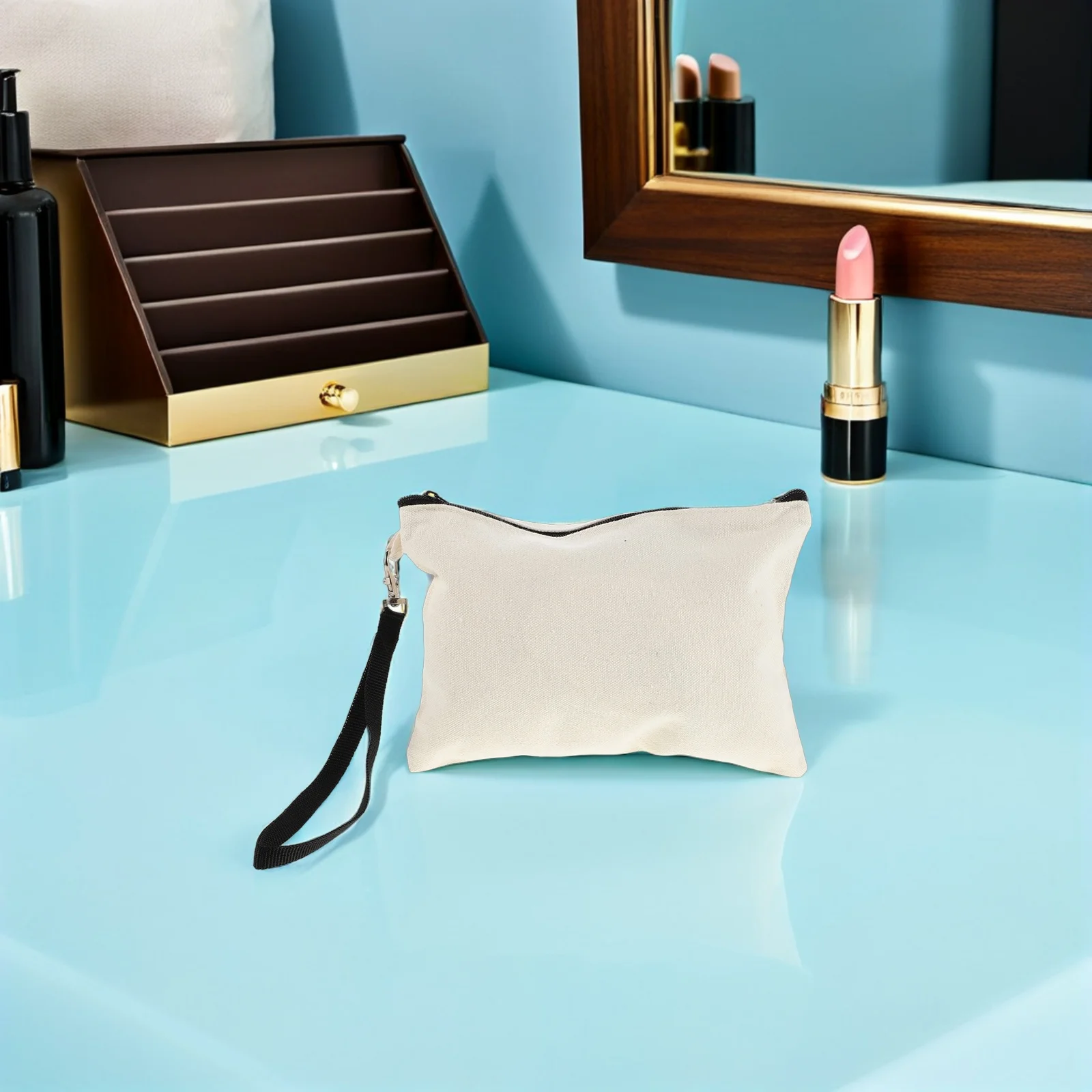 6pcs Hanging Toiletry Bag Beige Small Makeup Organizer Travel Zipper Pouch Portable Wash Bag For Women Men Travel