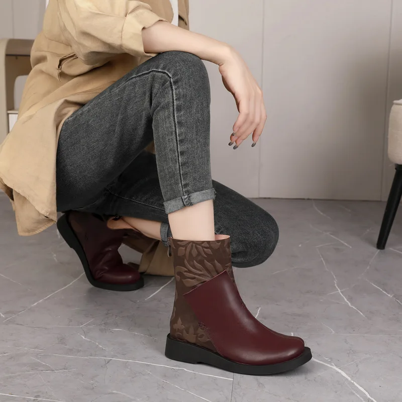 Shoes Boots Wedge Cowhide Booties Cantonese Rubber No Ankle Boots Women's Boots New Rock A921 Favorite