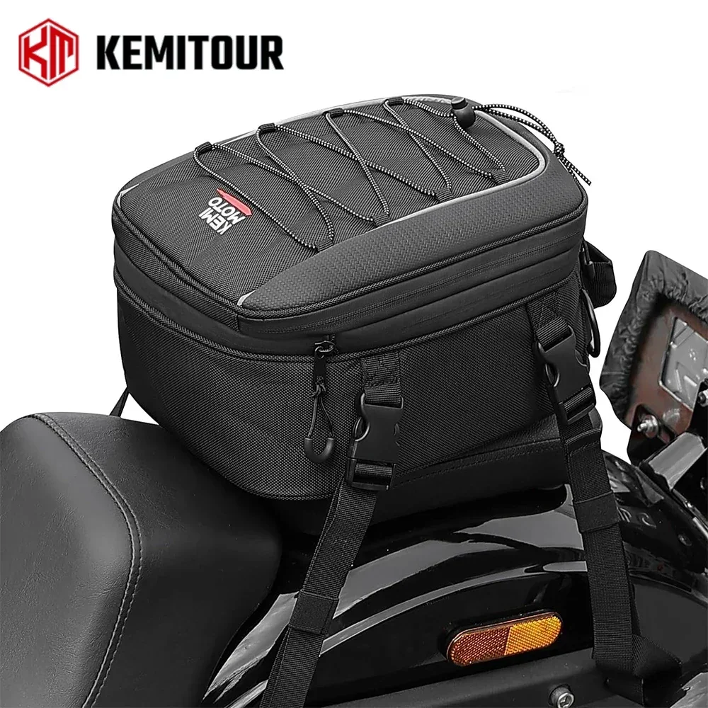 Motorcycle Tail Bag Expandable Motorcycle Rear Seat Bag with Shoulder Strap Waterproof Rain Cover Luggage Storage Bag Backpack