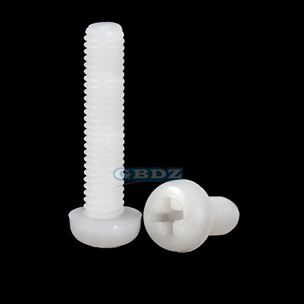 M4-M5 White Nylon Cross Shaped Round Head Screws, High-Strength Anti Rust Plastic Screws