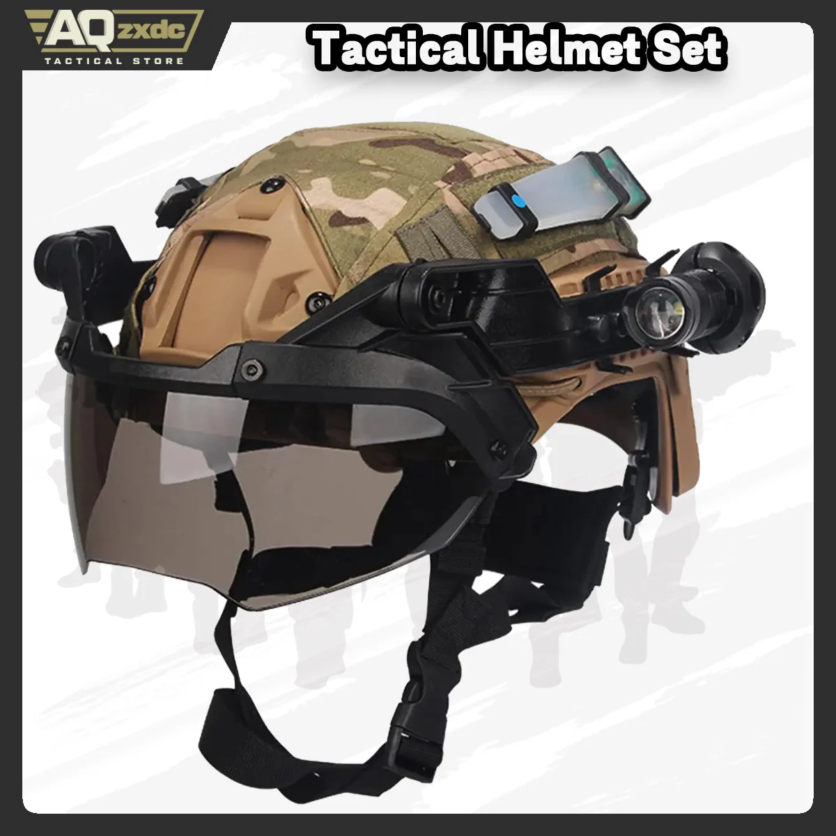 

AQzxdc Paintball Game Helmet Set with Visor Flashlight Flashing Light Helmet Cover Set for Airsoft Shooting War Games Movie Prop