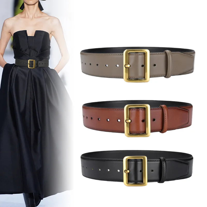

New Leather Wide Gold D Buckle Women Waistband Belt Fashion Dress Coat Sweater Cummerbund for Ladies