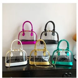 Transparent Handbag 2024 PVC Beach Vacation Bag Women's Shoulder Crossbody Bag Girl lovely Candy Clear Color Shell Bag wallet