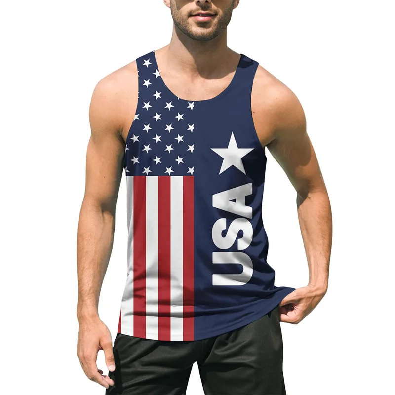 Retro 3D Print USA Flag Tank Top For Men Summer Harajuku Beach Street Vest Quick Dry Sleeveless Tee Shirts Gym Workout Tanks