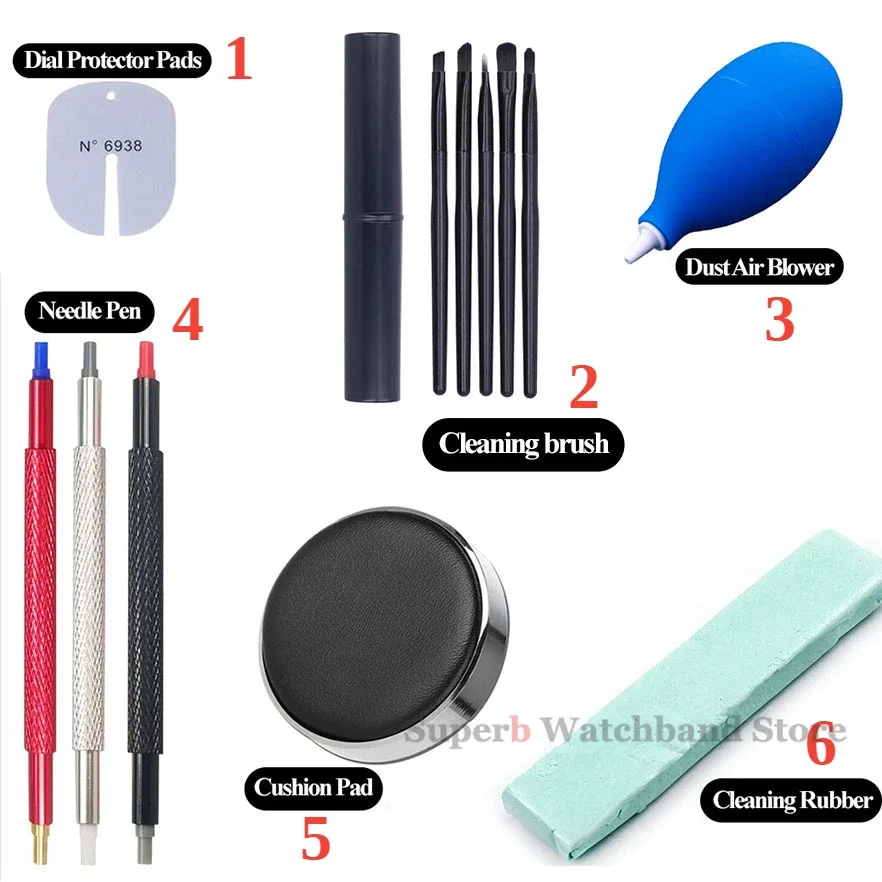 6 Set Watch Repair Kits Rubber Dust Air Blower Protector Pads Needle Pen Cleaning Brush Suit Watch Repair Tools Care Kit