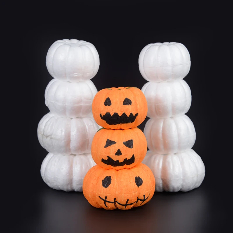 10pcs White Foam Pumpkin Models Polystyrene Styrofoam Pumpkins Artificial Pumpkins Kids DIY Handmade Crafts Halloween Decoration