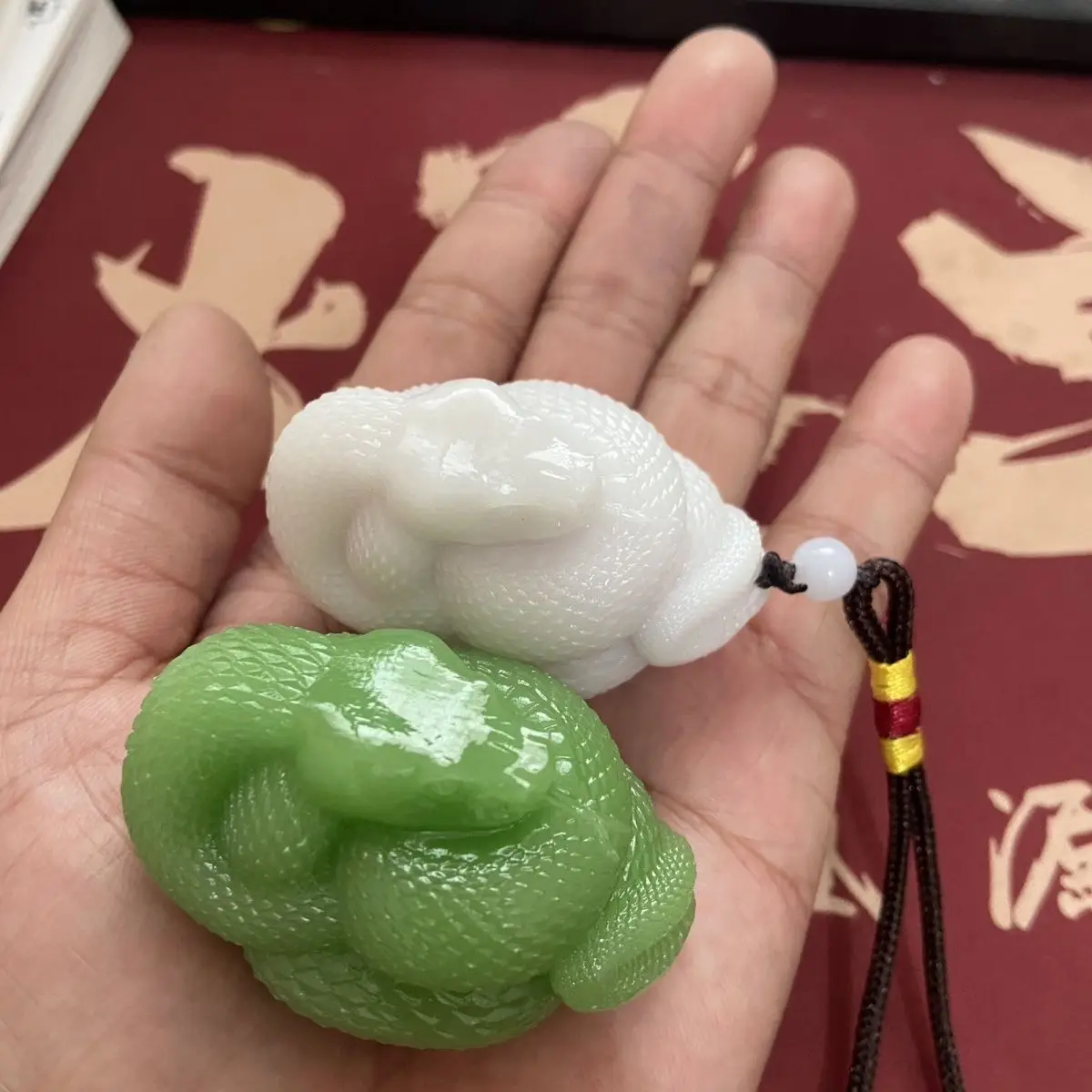 Hotan Jade Carving Snake King Pendant Cute Zodiac Snake Handle Jade Carving Massage Ball Pendant