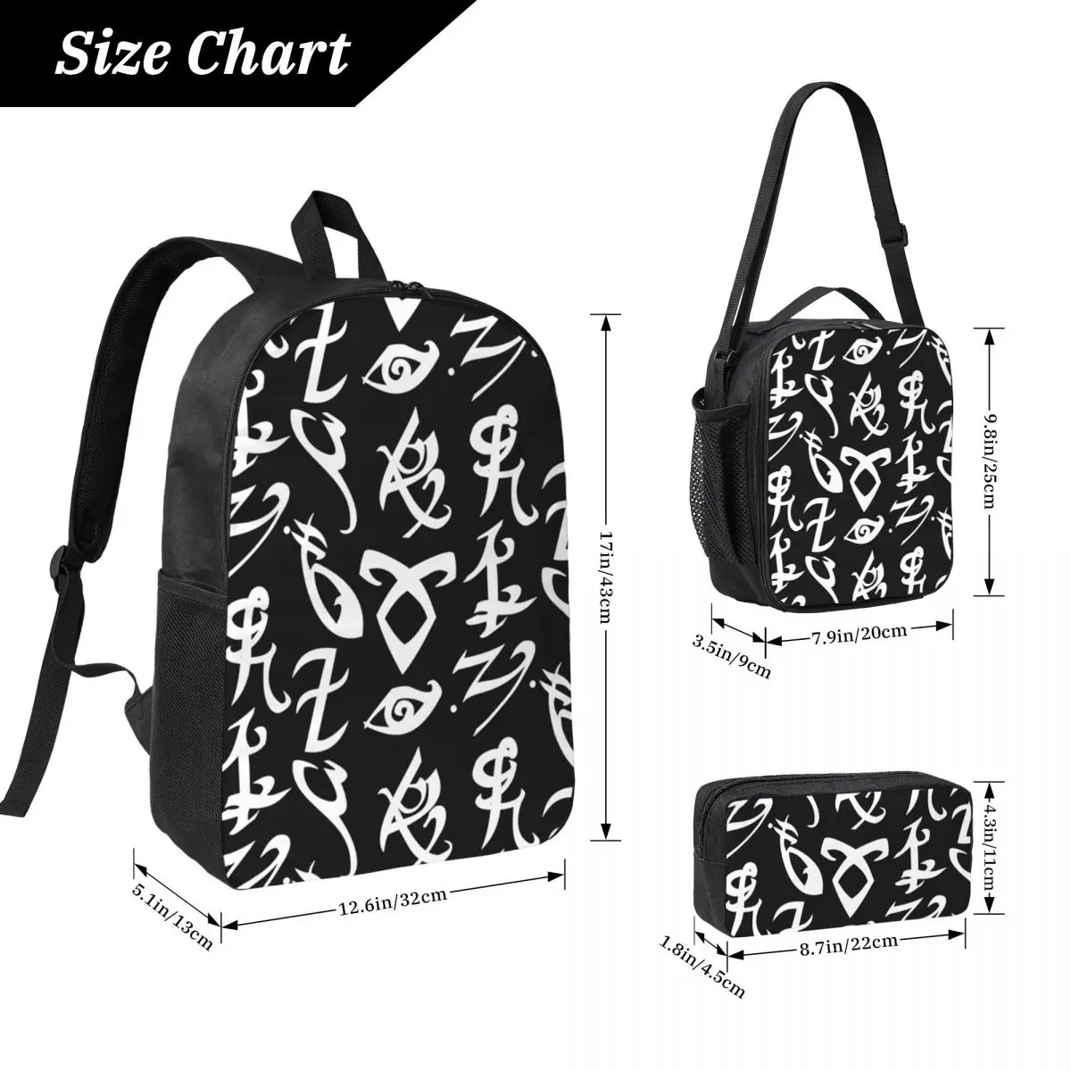 Shadowhunters, Shadowhunters Runes, Mortal Instruments Backpack BookBag School Bag 3ps Insulated Lunch Bag Pencil Case