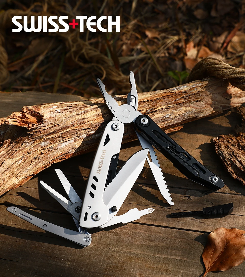 

SWISS + TECH-Portable Multi-tool Plier with Sheath Wire Stripper,Outdoor Camping Multitool Pocket, Mini Portable Pliers, 11 in 1