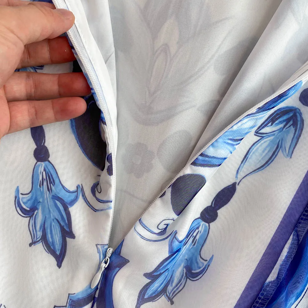 Maxi Dress Women Batwing Sleeve Blue and White Porcelain Printing Bohemian Vacation Fashion Designer Summer Dresses Faldas 2022