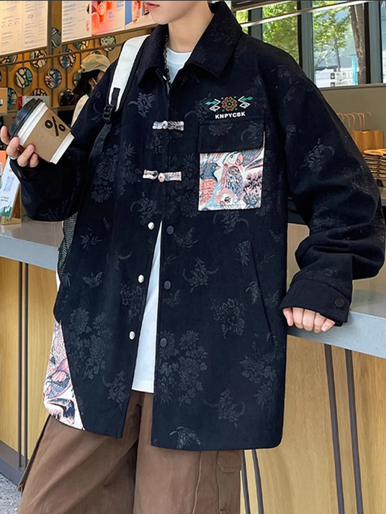 

New Chinese Sle Men's Jaet plus Size Casual Loose Fit Spring Autumn Seasonal Trendy Brand Outerwear with Button Detail