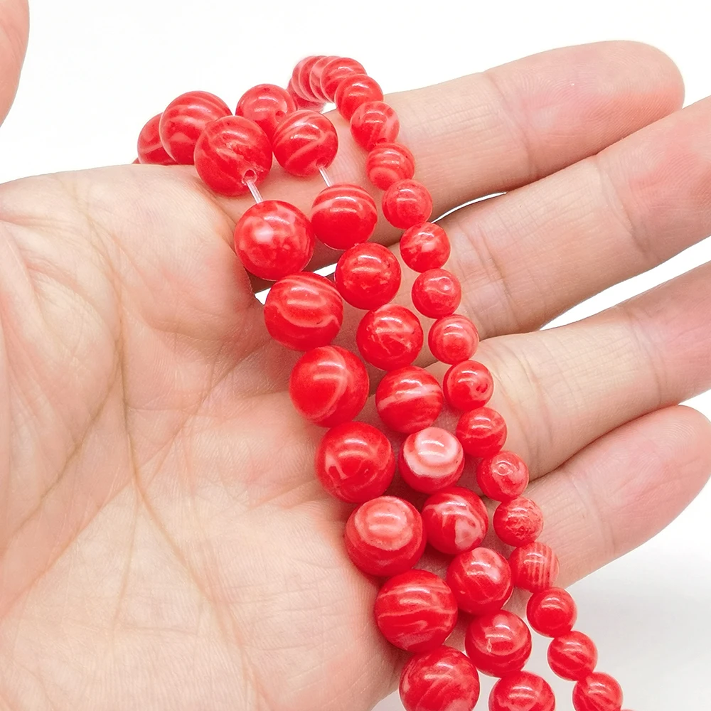 

6 8 10mm Red Lace Agate Loose Stone Beads Smooth Round Spacer Bead For Jewelry DIY Making Bracelet Earring Accessories Wholesale