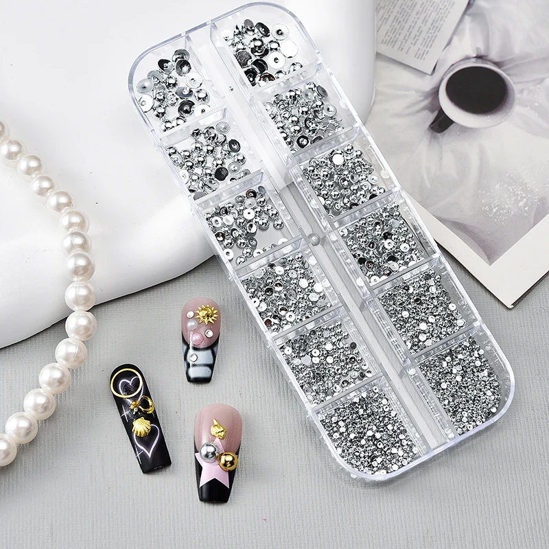 12 شبكة مسطحة الذهب الفضة حبات اللؤلؤ مسمار السحر جولة الكافيار الكرة لمسمار الفن زينة ثلاثية الأبعاد مجوهرات أظافر الراين #3