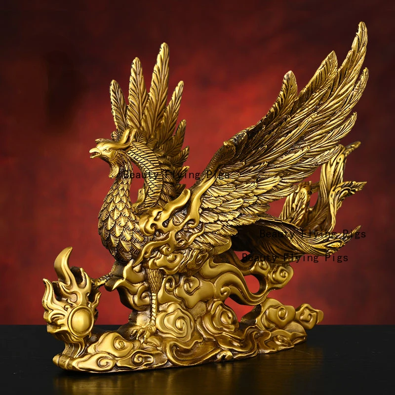 1 piece of 20x13x16cm all copper phoenix biomimetic decoration for living room home and auspicious crafts