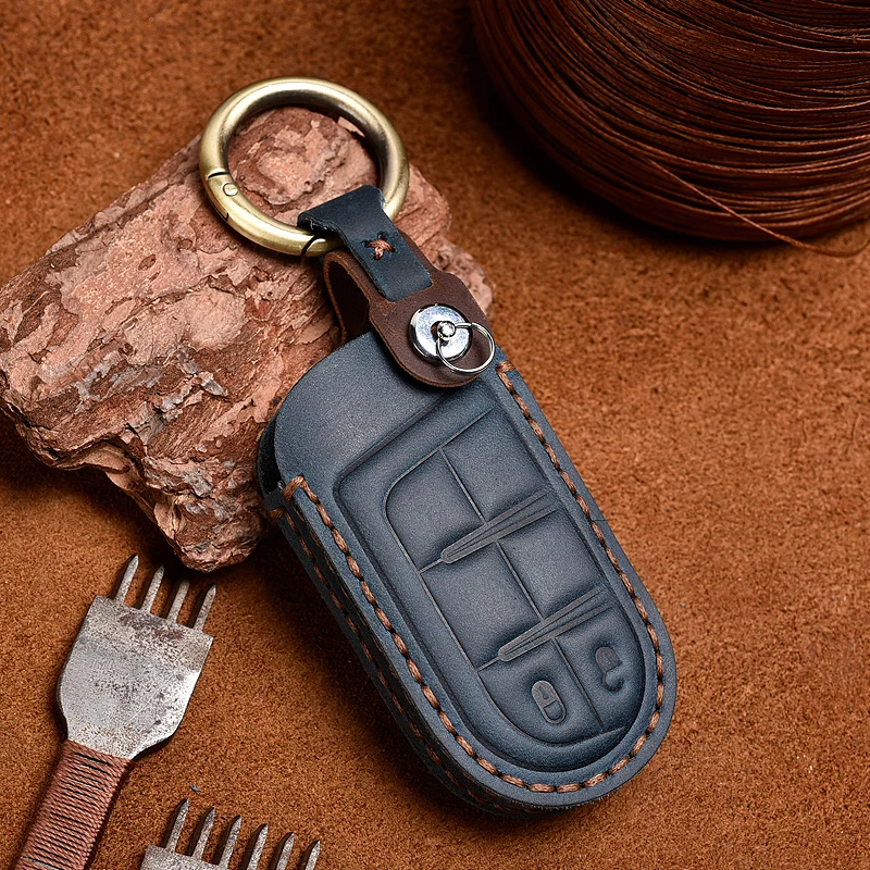 Genuine Leather Protector for Jeep Renegade Grand Cherokee For Dodge Ram Journey Charger Challenger Fiat Durango Key Case Cover