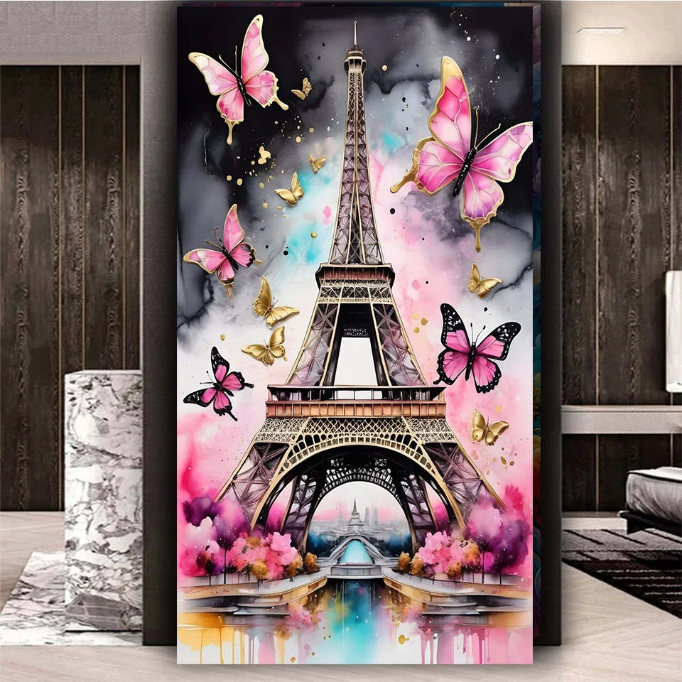 

Парижская башня, бабочка, сделай сам, алмазная мозаика, полная квадратная круглая алмазная живопись, большой размер, новинка 2026, романтическое городское украшение для дома