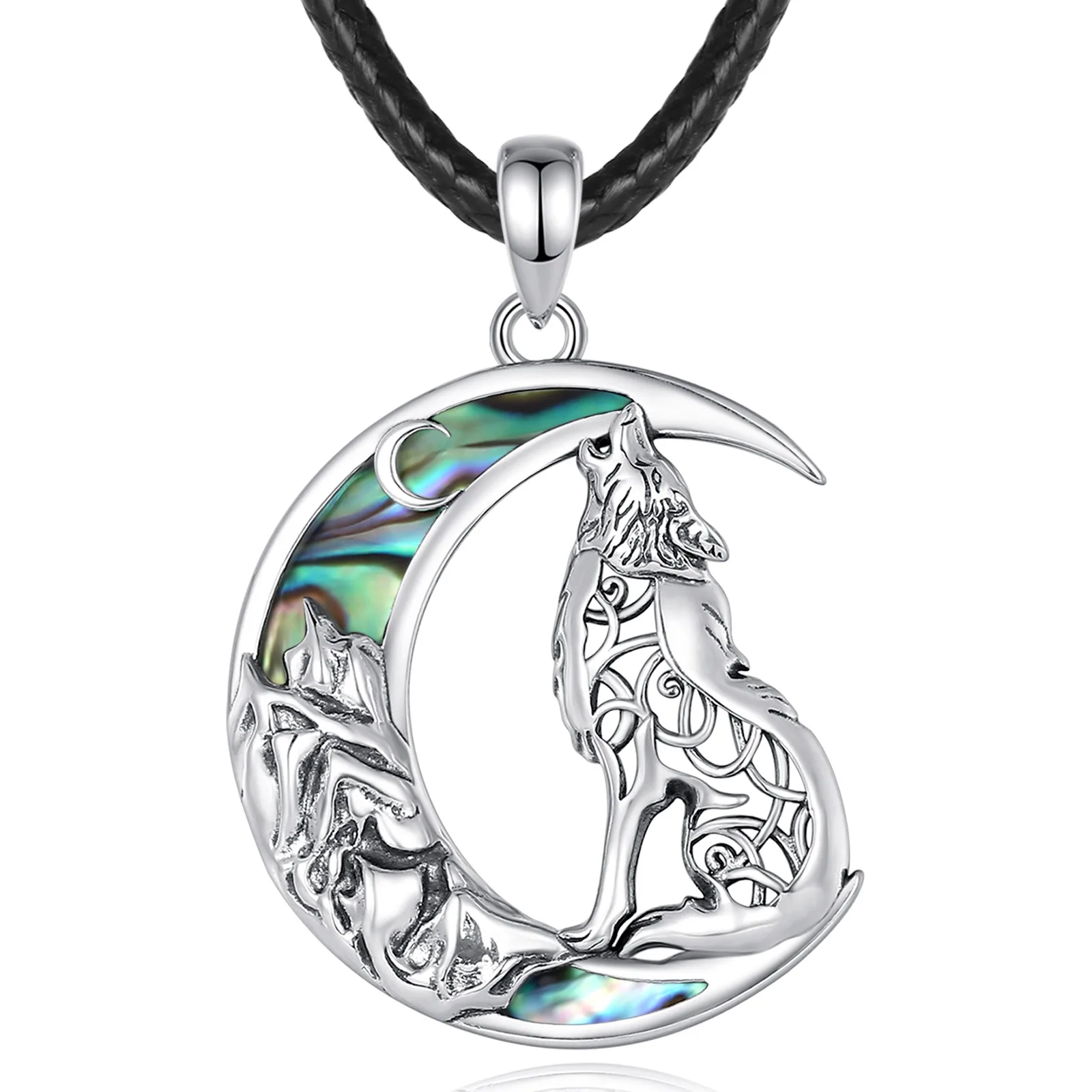 Eudora 925 Sterling Silver Wolf on the Moon Necklace for Men 