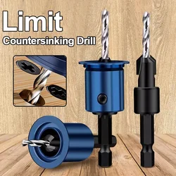 Hex Shank Woodworking Countersink Drill Bit 2-in-1 Depth Stop Opener with Adjustable Screw Control for Perfect Drilling Depth