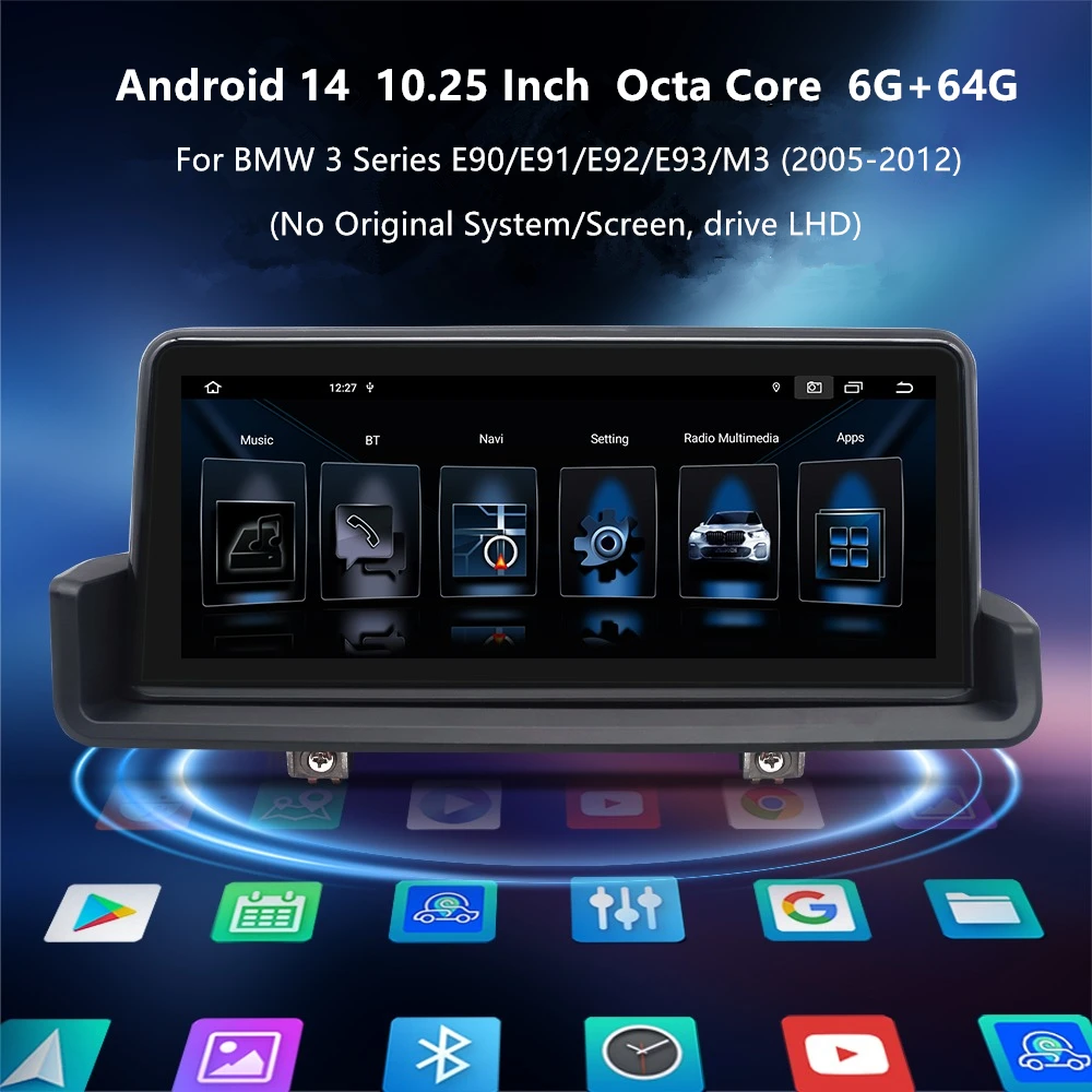 10.25 Inch Wireless Carplay Android Auto Car Multimedia Player For BMW 3 Series E90 E91 E92 E93 GPS Android 14 Radio With Idrive