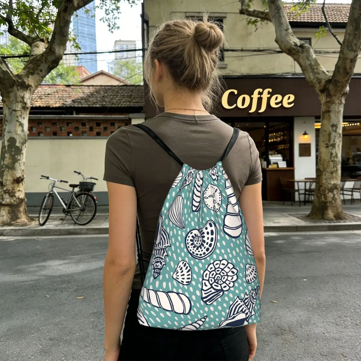 Seaside Beach Shell Pattern Backpacks Fashion Drawstring Bags Storage Bag Book Bags for Man Woman School