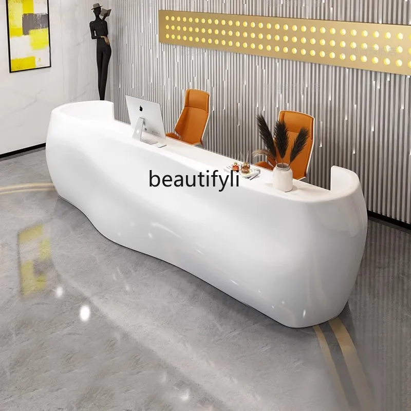 Painting front desk reception desk company front desk beauty salon counter fiberglass checkout page table modern curved bar