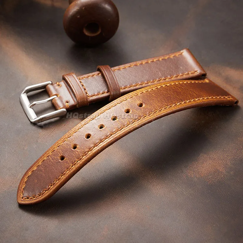 Correa de reloj de piel de vaca, correa de cuero suave de 18mm y 20mm, pulsera Universal para hombres y mujeres de negocios, pulsera resistente al agua con decoloración de cera de aceite