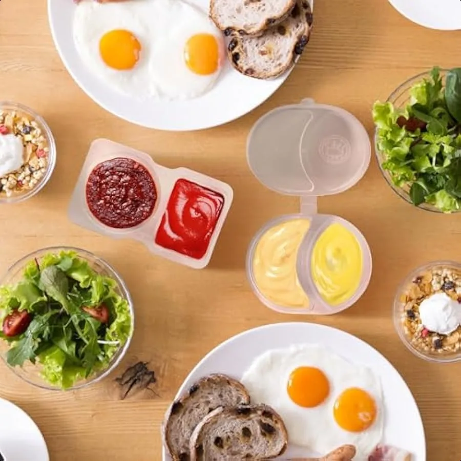 32 Sets Double Compartment Condiment Container Disposable 2 Compartment Snack Containers with Lids Reusable Plastic Double Cond