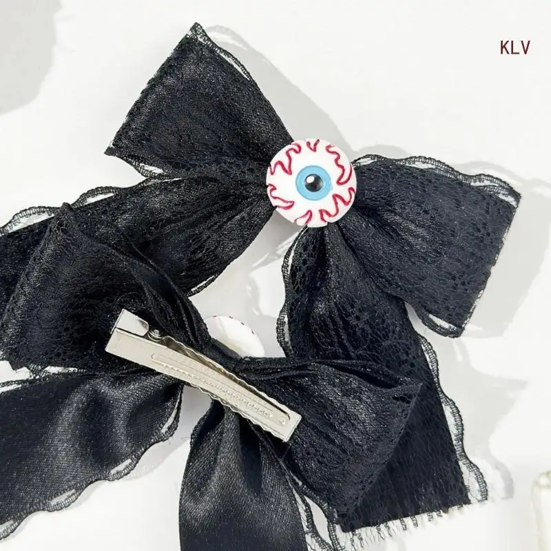 

Gothic Bows Hair Clip 2000s Trend Side Clip Eyeball Lace Dark Bowknot Balletcore Dark Cool Photo Props
