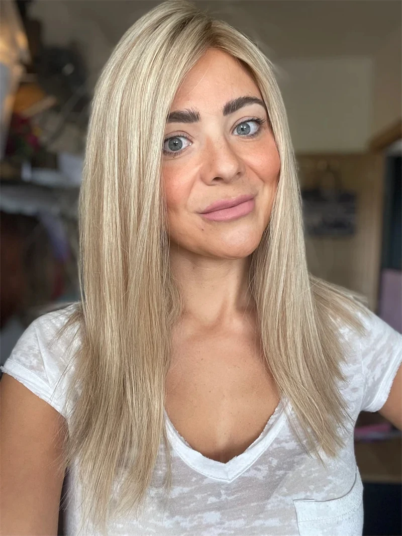 Ombre Ash Blonde Color Highlight Wig Long Straight Bob Human Hair Lace Front Wigs 13x6 Lace Frontal Wigs For Women Pre Plucked