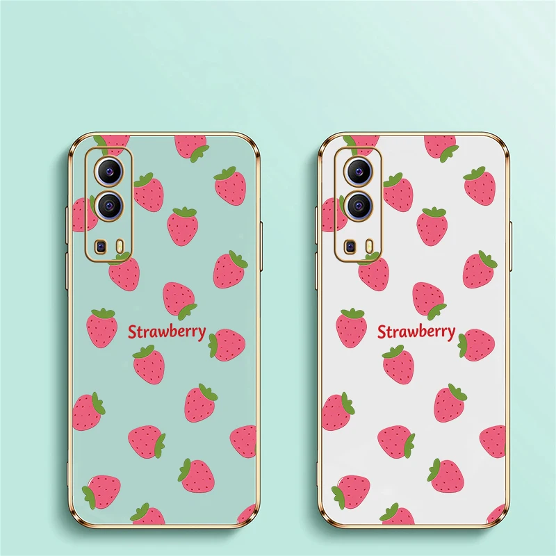 Plating TPU Soft Phone Case For Vivo IQOO U5X U1X Strawberry Pattern Cover For IQOO Neo Z3 Z7 Shockproof Silicone Fundas view 6