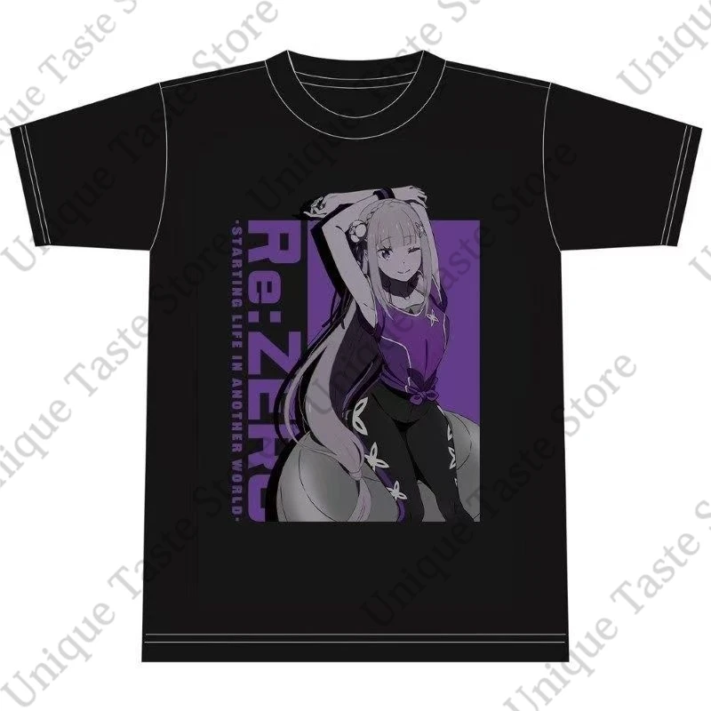 ‌Re ZERO Starting Life In Another World T Shirt New Emiria Rem Ram Cartoon Print T-shirt Soft Cotton Summer Short Sleeve Tee Top