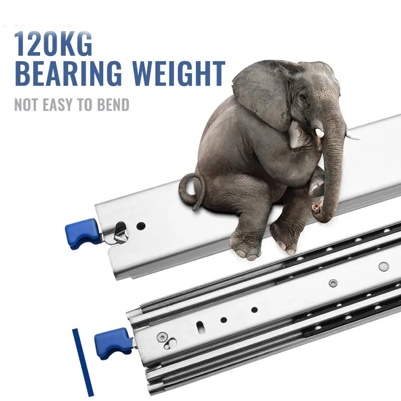 Heavy Duty Drawer Slides 120KG Bearing Capacity 3 Fold Full Extension 53mm Wide Industrial Rail Drawer Runners