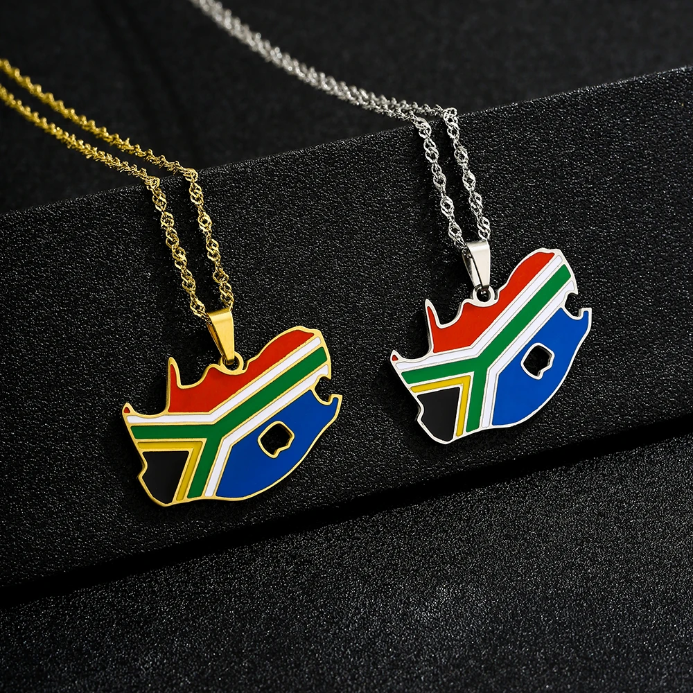 Mode Zuid-Afrika Kaart Vlag Hanger Ketting Rvs Mannen Vrouwen Afrikaanse Kaarten Sieraden Gift