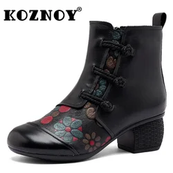 Koznoy 4.5cm naturalne botki z prawdziwej skóry kobieta zima 2022 buty z botkami nadruk retro jesienne pluszowe ciepłe buty wygodne