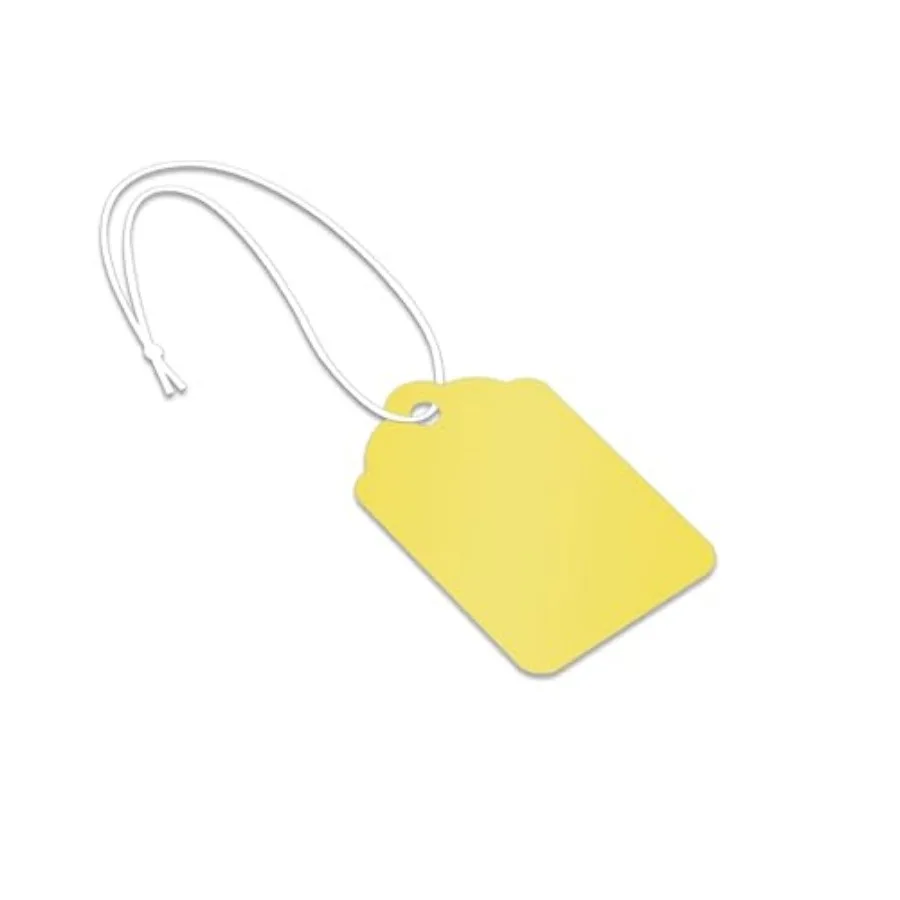

Желтые бирки с предварительно нанизанными петлями-шнурками - упаковка из 1000 штук, маркировочные бирки размера 5, 12-точечные, толстые, пустые, из картона, 1,75 дюйма x [размер в дюймах]