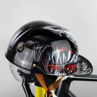 Adult Semi-Open Face Summer Retro Motorcycle Helmet, Retro Half Helmet with Baseball Cap Style, Kids Off-Road Motorcycle Riding,