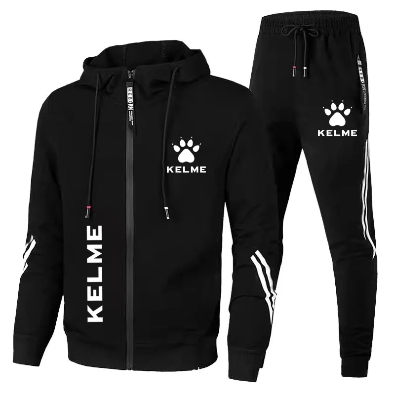 Conjunto de Moletom KELME Masculino 2 Peças, Hoodie + Calças, Roupa Casual para Esportes e Corrida, Moletom Slim-Fit com Capuz
