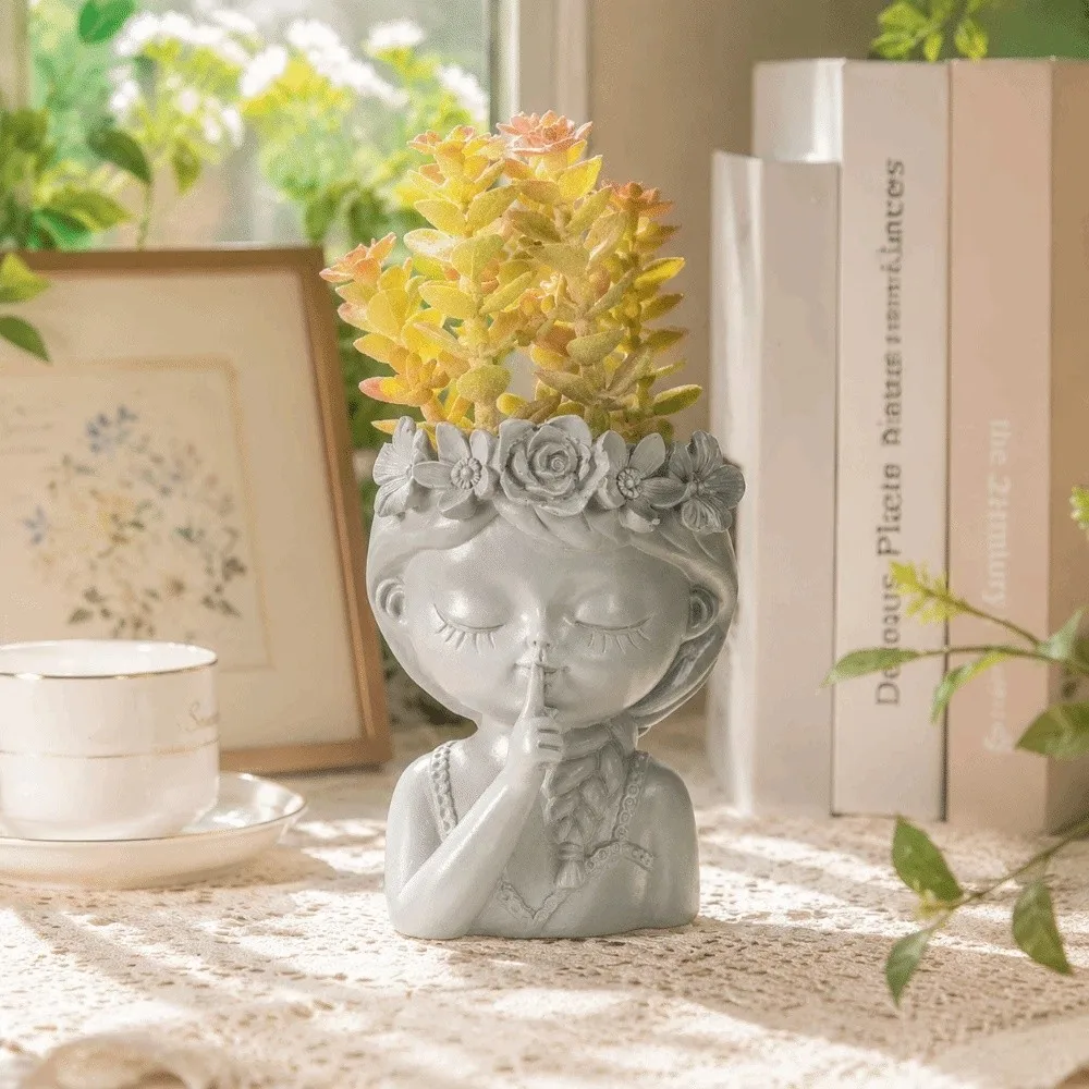 Resin Flower Pot Home Decor Pencil Box Desktop Ornaments Candle Holder Portrait Design Girl Shape