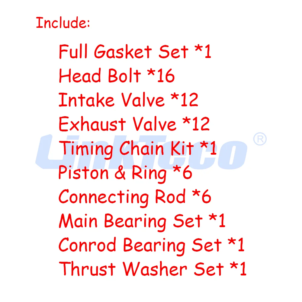 Engine Overhaul Kit Timing Chain Kit Full Gasket Set Piston Set Fit 3.6 L DOHC For 11-15 Dodge Chrysler 200 Jeep Ram 1500 3.6L