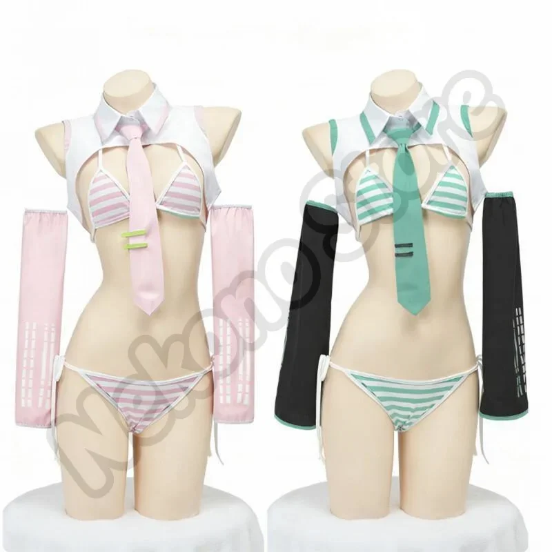 Süßes Damen Rosa-Blau Miku Cosplay Bikini-Set Karnevals-Rollenspiel-Outfit Auf Lager