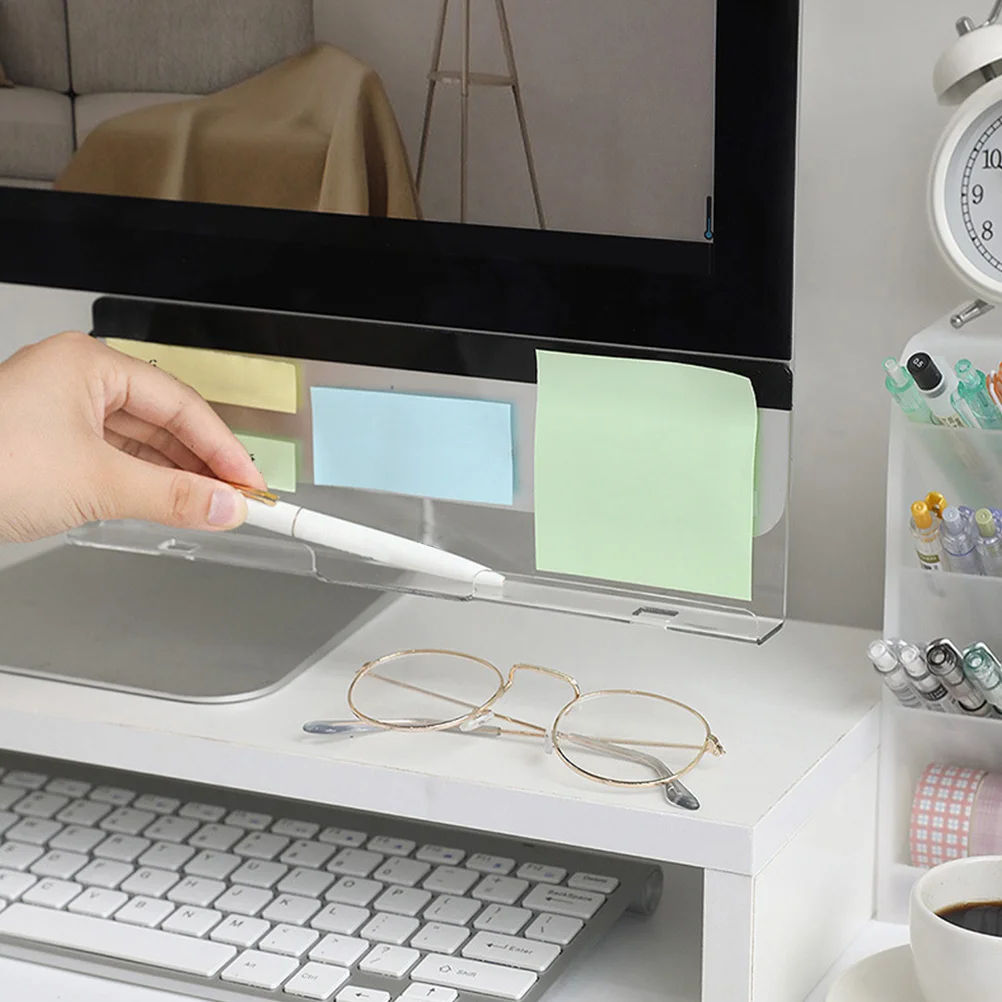 

1pcs Monitor Memo Board For Computer Screen Bottom, Adhesive Message Organizer With Phone Holder, Transparent Office Gadgets