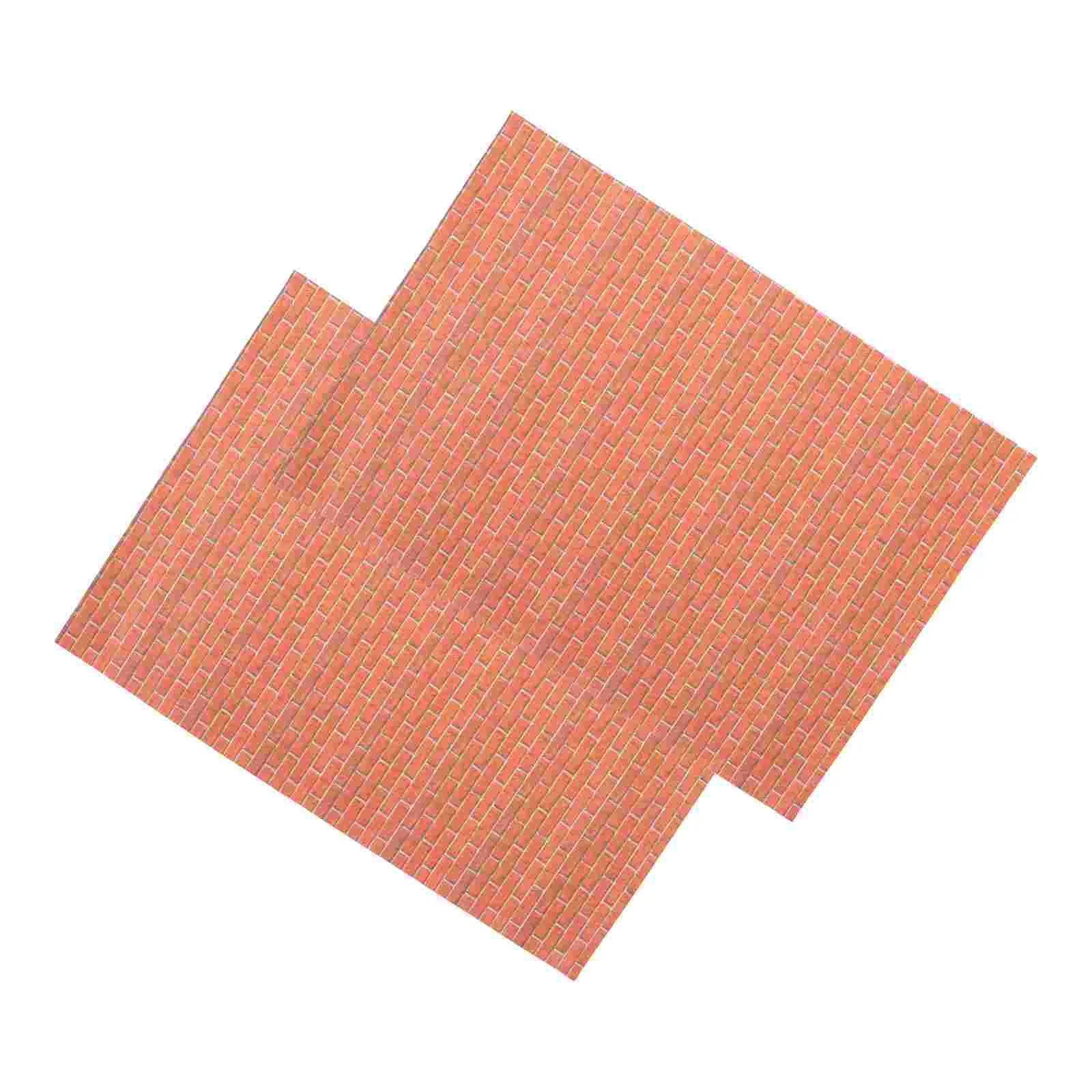 

2 Sheets House Wallpaper Dollhouse Floorboards Mini Accessories for Red Brick