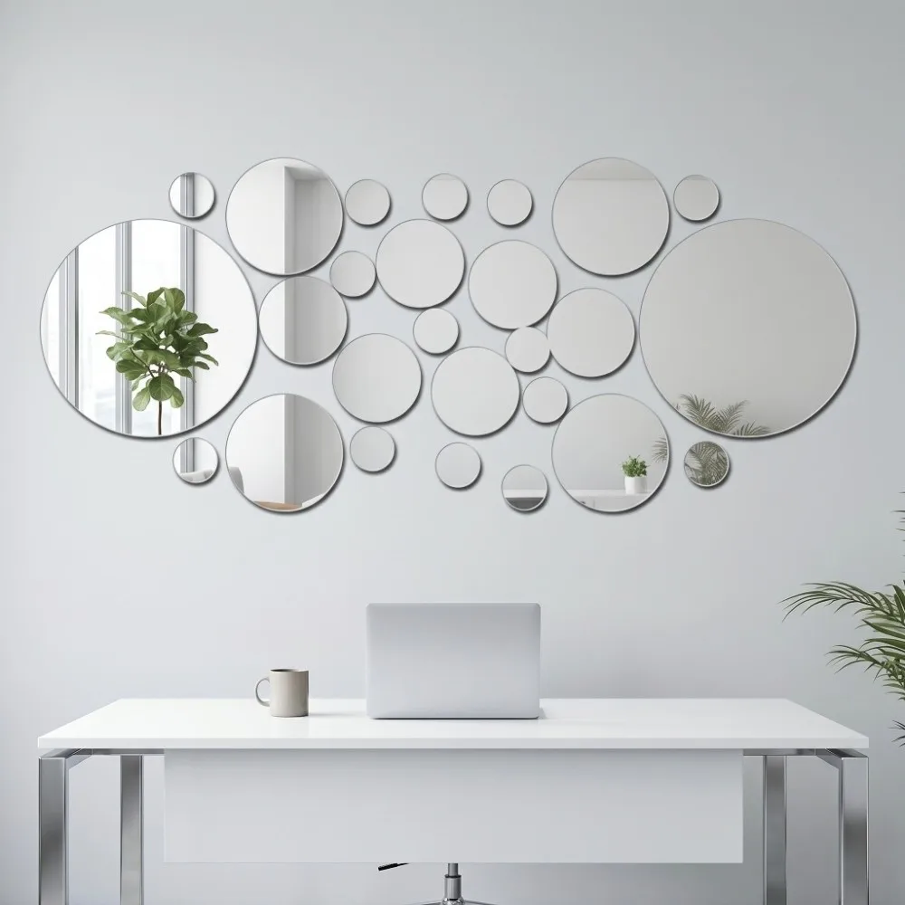 26pcs Self Adhesive Round Mirror Wall Stickers Multi Size Acrylic Acrylic Mirror Decal Silvery Round Self Adhesive Mirror Tiles