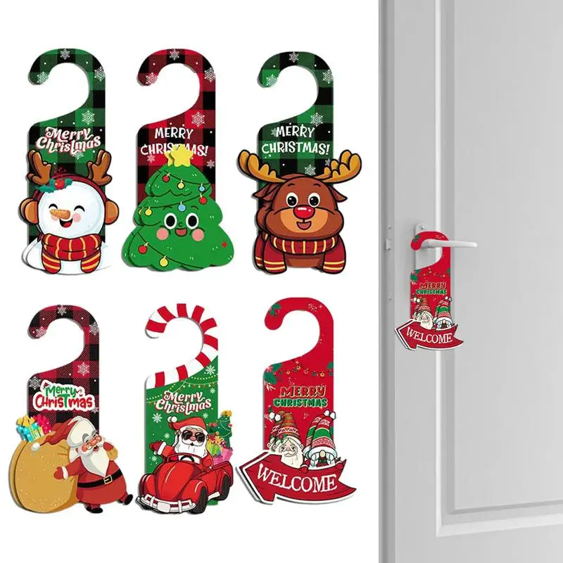 Christmas Door Handle Hanger 6X Paper Christmas Door Hanger Craft Santa Claus Snowman Elk Door Handle Doorplate For Wall