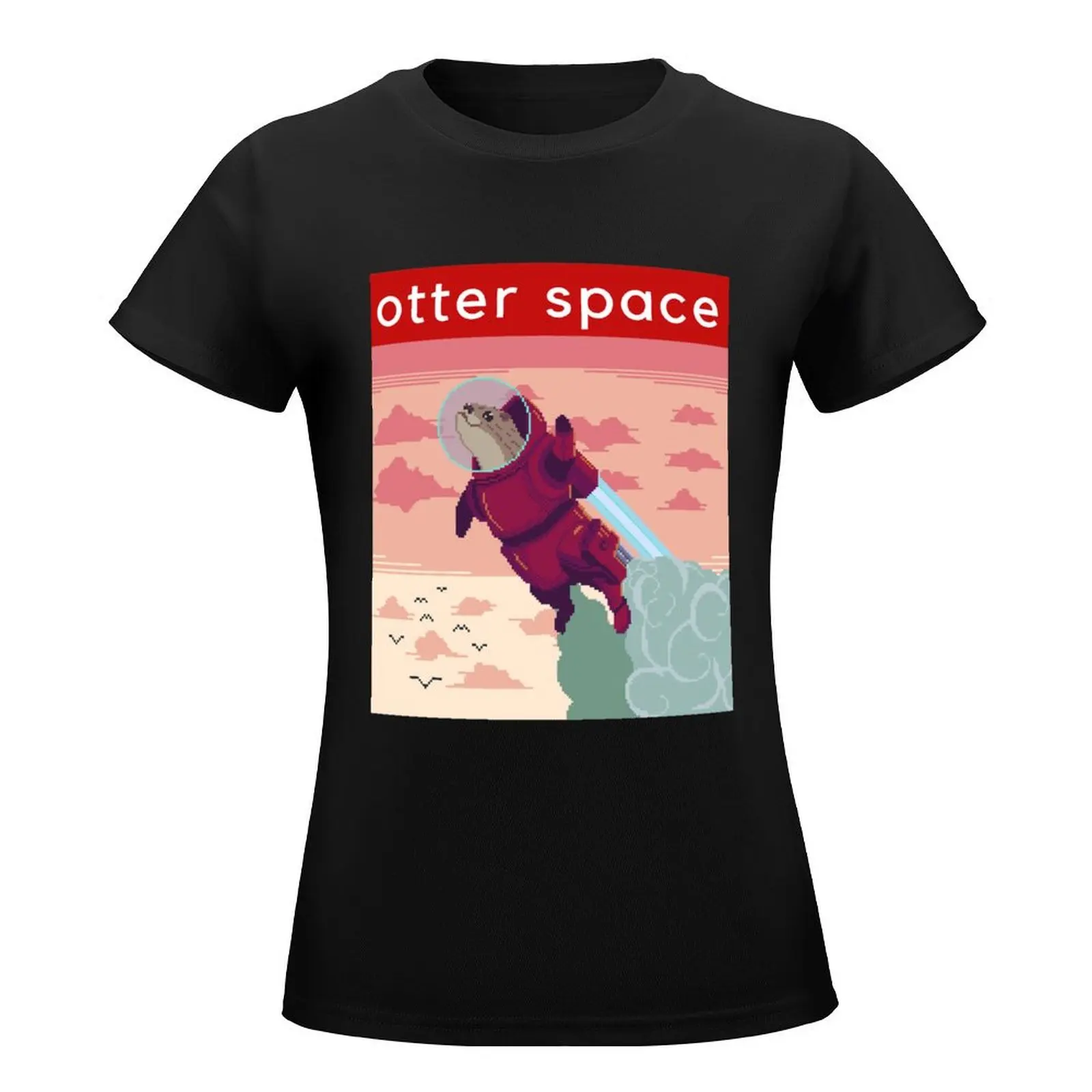 Otter Space Cute Astronaut Pixel Art T-Shirt vintage customs white t shirts for Women